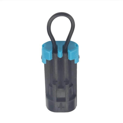 Polaris ATV Seat Belt Harness Bypass Plug with Cable Tie - black plug with blue retainer and looped cable for bypassing seat belt interlock
