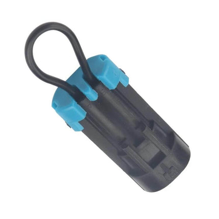 Polaris ATV Seat Belt Harness Bypass Plug with Cable Tie - black plug with blue clips and cable tie for bypassing seat belt interlock