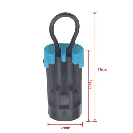 Polaris ATV Seat Belt Harness Bypass Plug with Cable Tie shown front view with looped cable and measurements 73mm x 22mm