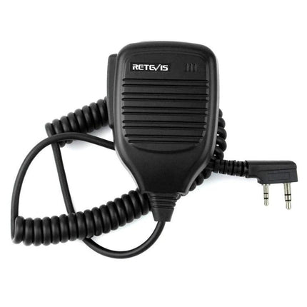 Retevis Handheld PTT Speaker Microphone for Clear Communication black remote PTT speaker mic with coiled cord and dual-pin plug