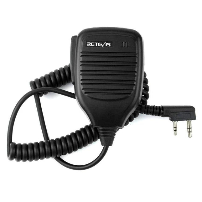 Retevis Handheld PTT Speaker Microphone for Clear Communication black remote PTT speaker mic with coiled cord and dual-pin plug