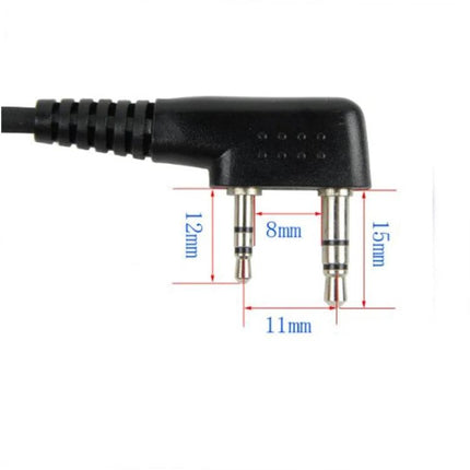 Retevis Handheld PTT Speaker Microphone for Clear Communication – close-up of right-angle dual 2-pin plug with measurement markings