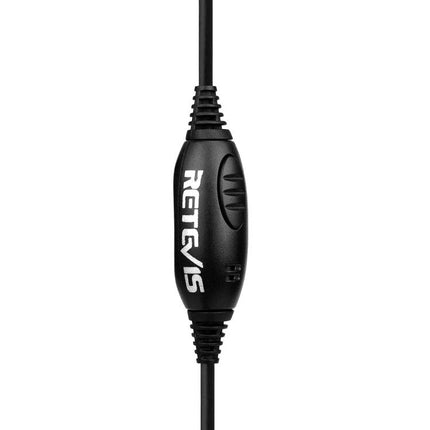 RETEVIS 2-Pin PTT Headphone Microphone for Two-Way Radios inline push-to-talk button on cable, black, compact design