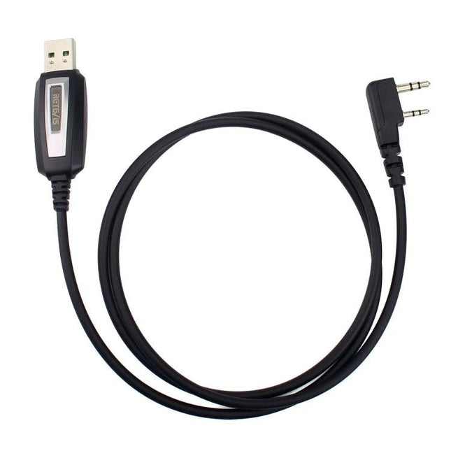 Retevis Two-Pin USB Programming Cable for Walkie-Talkies connecting USB to two-pin radio headset jack — black cable for programming radios