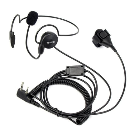 Retevis Finger PTT Earphone Microphone for Private Communication - black single-ear headset with finger PTT button and coiled cable