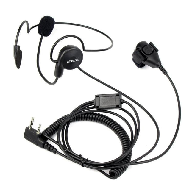 Retevis Finger PTT Earphone Microphone for Private Communication - black single-ear headset with finger PTT button and coiled cable