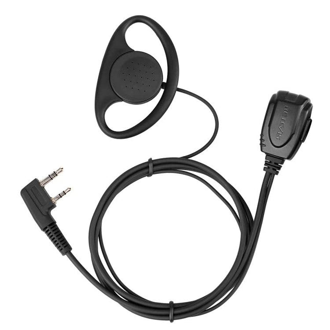 RETEVIS D-Type Earhook Earphone Microphone for Two-Way Communication black single-ear earpiece with in-line microphone and 2-pin radio plug