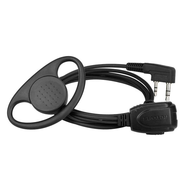 RETEVIS D-Type Earhook Earphone Microphone for Two-Way Communication — black D-shaped earhook earpiece with microphone and dual-pin plug