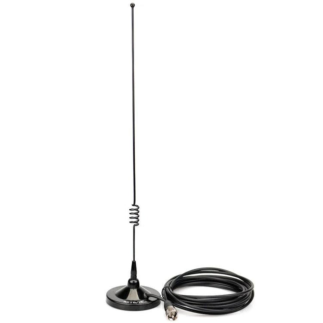RETEVIS MR100 Dual-Band Magnet Mount Antenna for Mobile Communication mounted on magnetic base with coax cable and BNC connector