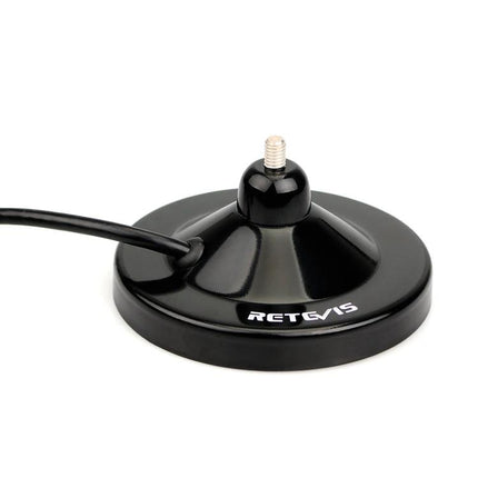 RETEVIS MR100 Dual-Band Magnet Mount Antenna for Mobile Communication showing magnetic base and coax cable connection