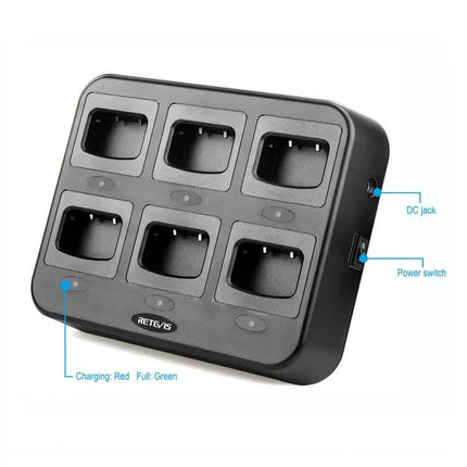 Retevis RTC777 Six-Way Charger for Walkie Talkies and Batteries