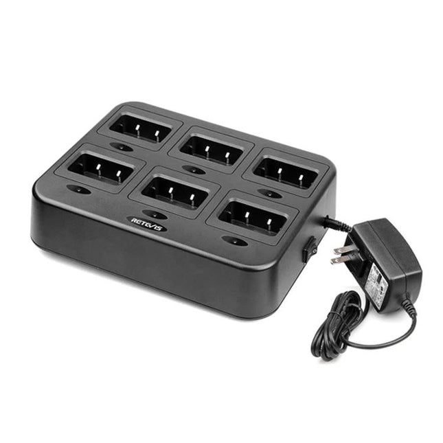 Retevis Six-Way Walkie Talkie Charger for Multiple Devices charging dock for six radios with power adapter, black