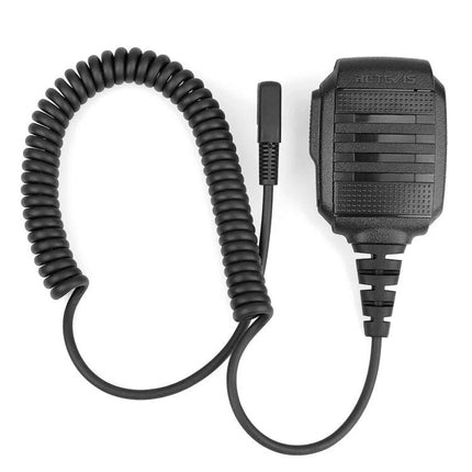 RETEVIS Waterproof Speaker Microphone for Two-Way Radios — black IP54 coiled remote speaker mic for outdoor and construction use