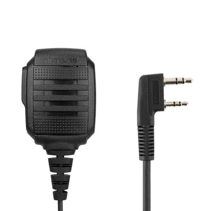 RETEVIS Waterproof Speaker Microphone for Two-Way Radios compact black speaker mic with 3.5mm dual-pin angled plug, IP54 splash-resistant design