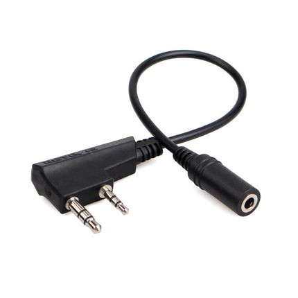 Retevis Kenwood 2-Pin to 3.5mm Audio Transfer Cable for Walkie-Talkies — black adapter cable connecting two-pin radio plug to 3.5mm headset jack