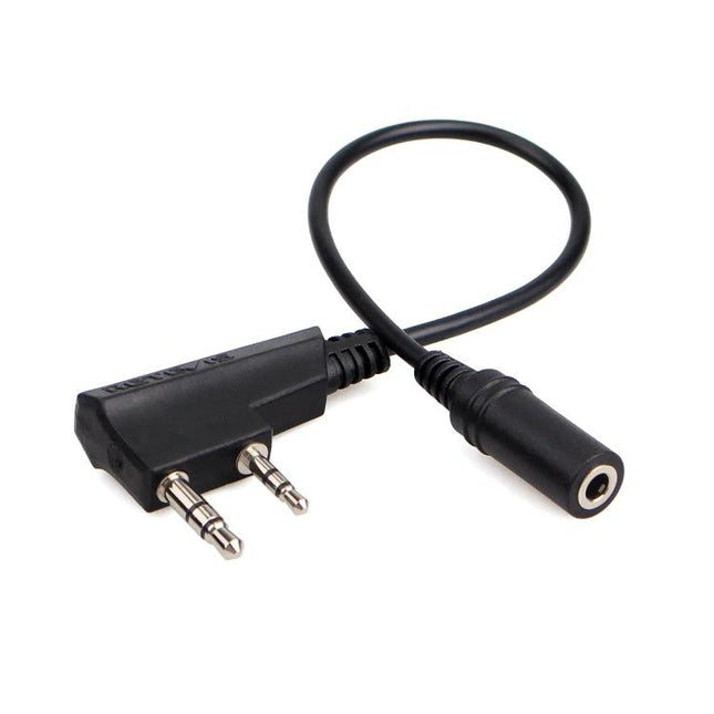 Retevis Kenwood 2-Pin to 3.5mm Audio Transfer Cable for Walkie-Talkies — black adapter cable connecting two-pin radio plug to 3.5mm headset jack
