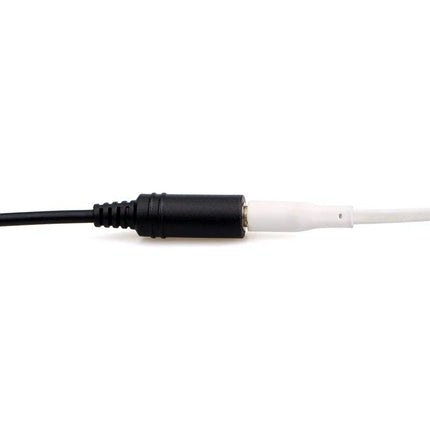 Retevis Kenwood 2-Pin to 3.5mm Audio Transfer Cable for Walkie-Talkies showing black 2-pin connector joined to white 3.5mm headset plug