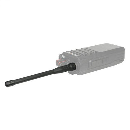 Retevis HA01 Dual-Band Antenna for Portable Radios mounted on handheld radio, 2.15dBi gain for improved VHF UHF range and reduced interference