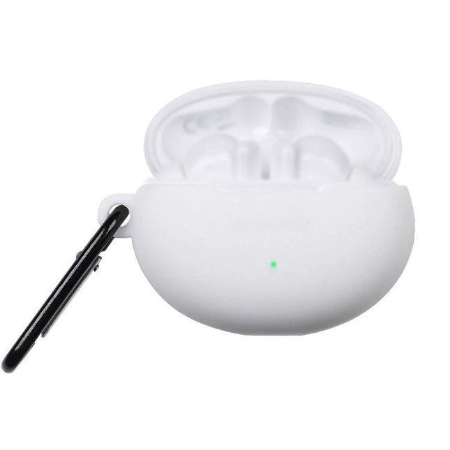 Silicone Case for Huawei FreeBuds to Protect Daily Commutes - white silicone protective cover with carabiner for earbuds