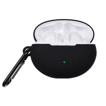Silicone Case for Huawei FreeBuds to Protect Daily Commutes - black silicone protective case with carabiner, open showing earbuds slot