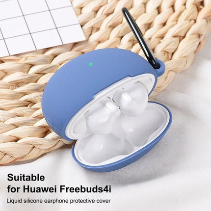 Silicone Case for Huawei FreeBuds to Protect Daily Commutes - blue silicone protective cover for FreeBuds 4i with carabiner