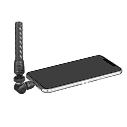 Saramonic Microphone for Everyday Mobile Recording Needs attached to smartphone for clear outdoor and commute audio