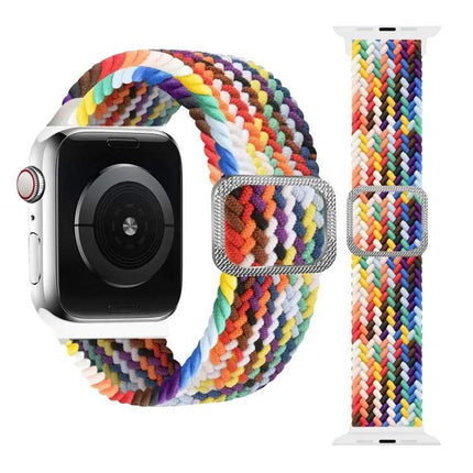 Braided Elastic Buckle Watch Band For Apple Watch Rainbow