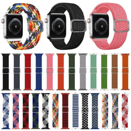 Braided Elastic Buckle Watch Band For Apple Watch Rainbow