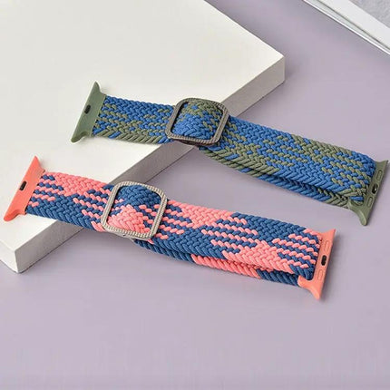 Braided Elastic Buckle Watch Band For Apple Watch Rainbow