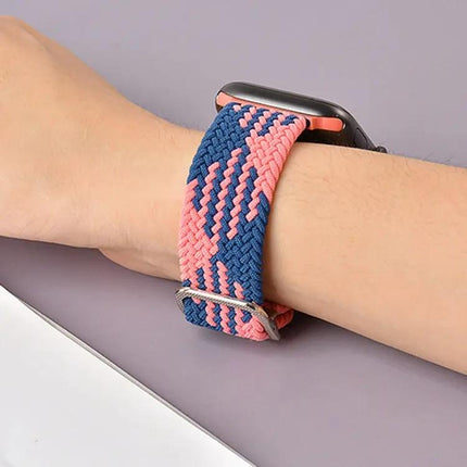 Braided Elastic Buckle Watch Band For Apple Watch Rainbow