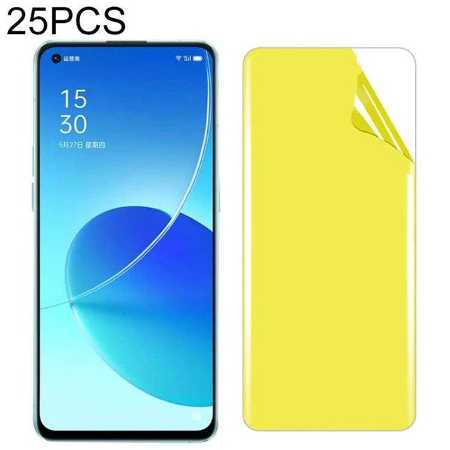 Soft TPU Screen Protectors 25-Pack For Everyday Smartphone Use clear flexible protectors shown on a smartphone and a peelable yellow demo film