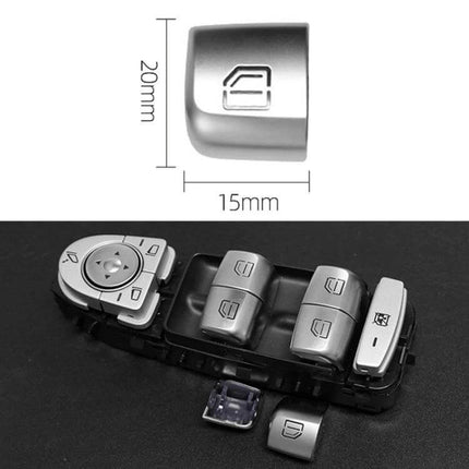 Car Window Lift Switch Button, 20x15mm, Mercedes-Benz Compatible silver replacement button on door panel control cluster