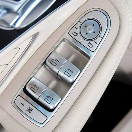 Car Window Lift Switch Button, 20x15mm, Mercedes-Benz Compatible - silver replacement window switch on beige door panel, ABS+PC durable fit