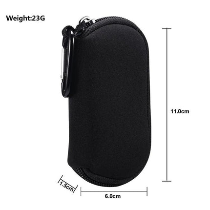 Keep Your Earphones Protected in a Compact Daily Bag - Black zippered neoprene earphone case with carabiner, 11x6x1.5cm, lightweight 23g