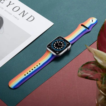 Rainbow Silicone Watch Band For Apple Watch 38mm to 45mm
