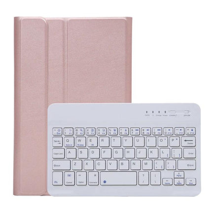 Splittable Bluetooth Keyboard Leather Case for Samsung Galaxy Tab A7 Lite in rose gold with detachable white Bluetooth keyboard