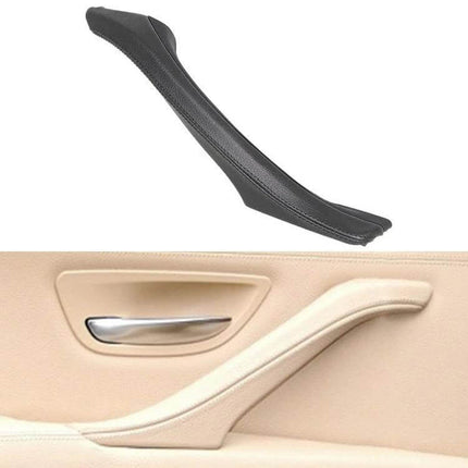 Car Leather Right Side Inner Door Handle Black for BMW - leather-textured ABS+PC replacement armrest handle, OEM fit for interior repair