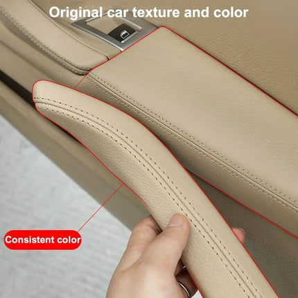 Car Leather Right Side Inner Door Handle Black for BMW - leather-textured ABS+PC replacement mounted in inner door armrest, matches original cabin look