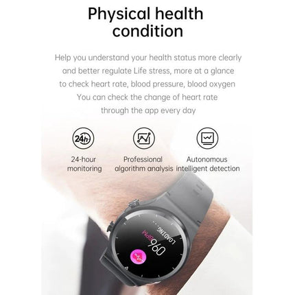 Compact Watch for On-the-Go Health Tracking and Calls showing wrist heart rate, 24-hour monitoring and call notifications