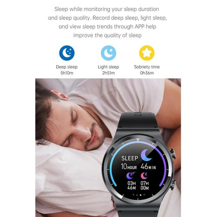 Compact Watch for On-the-Go Health Tracking and Calls showing sleep tracking screen with steps and sleep duration