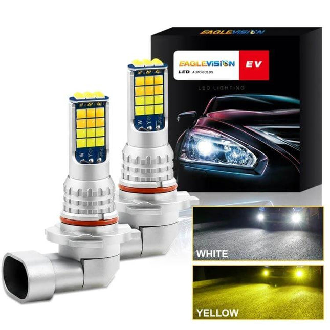 Dual Color Car Fog Light Kit For Foggy Weather Everyday Driving - 6000K white to 3000K amber selectable LED fog lights, 30x2525 chips, brighter beam