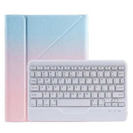Leather Case with Splittable Bluetooth Keyboard for iPad Models in pastel gradient with detachable white keyboard for travel and study