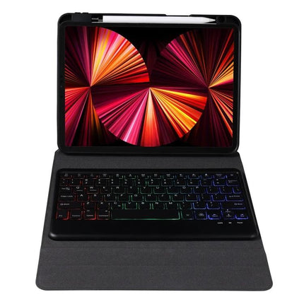 Bluetooth Keyboard Leather Case for iPad 10.2 Inch with Holder - black folio case with built‑in Bluetooth keyboard and stylus holder, backlit keys
