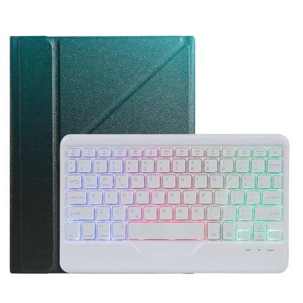 Bluetooth Keyboard Leather Case for iPad 10.2 Inch with Holder - white Bluetooth keyboard with rainbow backlight and green leather folio case