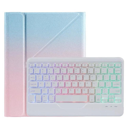 Bluetooth Keyboard Leather Case for iPad 10.2 Inch with Holder in pastel pink blue gradient with built-in Bluetooth keyboard and holder