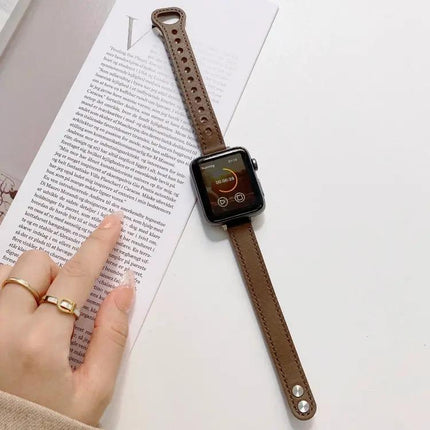 Leather Double Stud Buckle Strap for Apple Watch 38-45mm