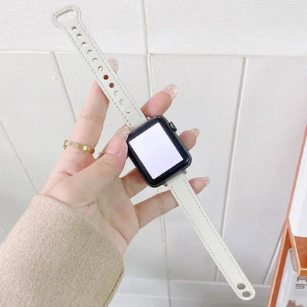 Leather Double Stud Buckle Strap for Apple Watch 38-45mm