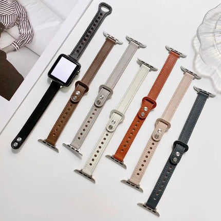 Leather Double Stud Buckle Strap for Apple Watch 38-45mm