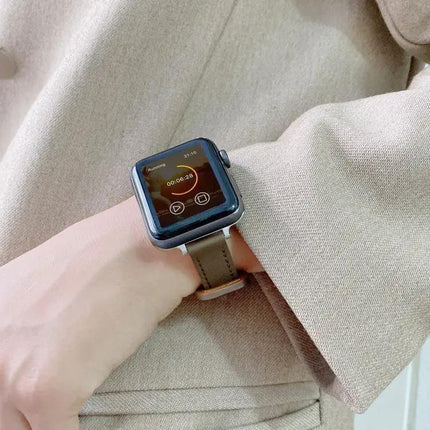 Leather Double Stud Buckle Strap for Apple Watch 38-45mm