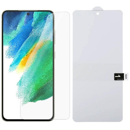 Hydrogel Screen Protector For Samsung And OnePlus Curved Screens full-coverage clear film showing curved phone display and protector